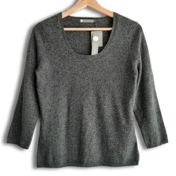 InCASHMERE 100% Cashmere Scoop Neck Sweater Grey Sz M - Picture 1 of 10